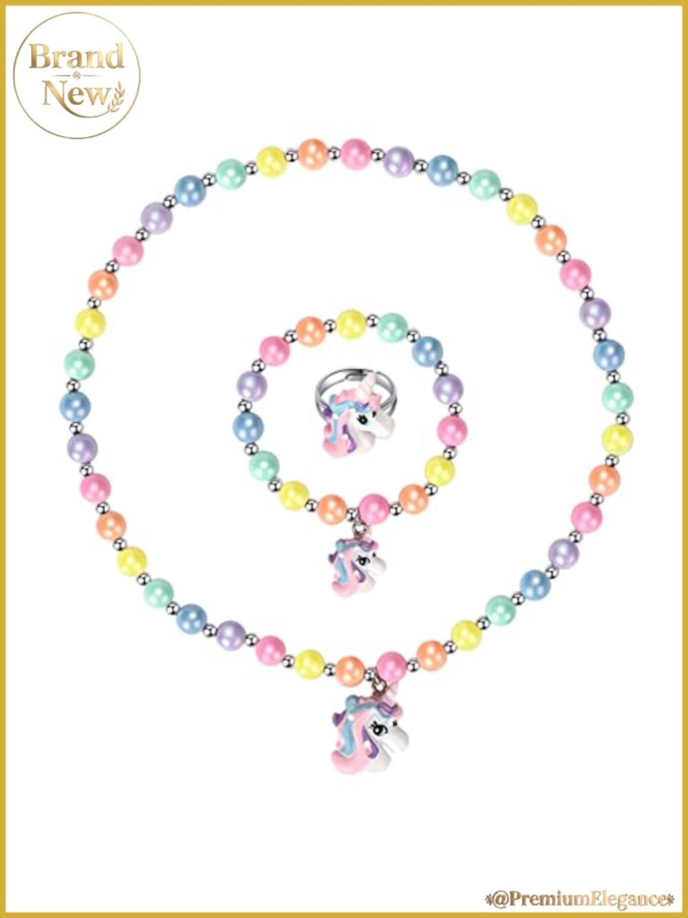 Unicorn Stretch Necklace Bracelet Set for Girls Toddler Princess Jewelry 3-12